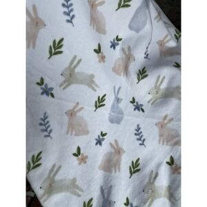 Minky Couture Plush Baby Blanket Bunny Theme Satin Trim Blue White Green